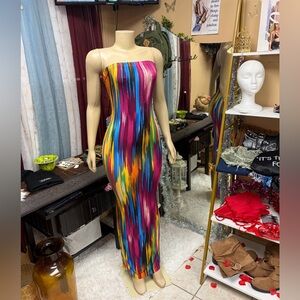 Strapless Multi-Color Maxi Dress - Vibrant Print